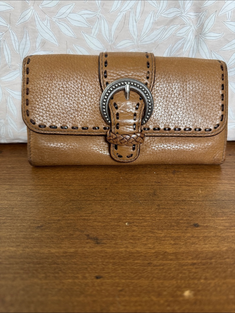 Brighton Tan Leather Wallet with Decorative Buckle